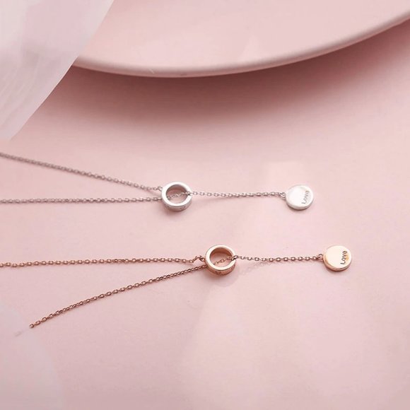 NEW Rose Gold/925 Sterling Silver Circle Necklace - Picture 3 of 9